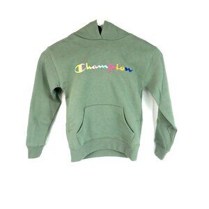 Champion Girls Green Hoodie Logo Pocket Ribbed Cuffs S (6/7) NWT $40